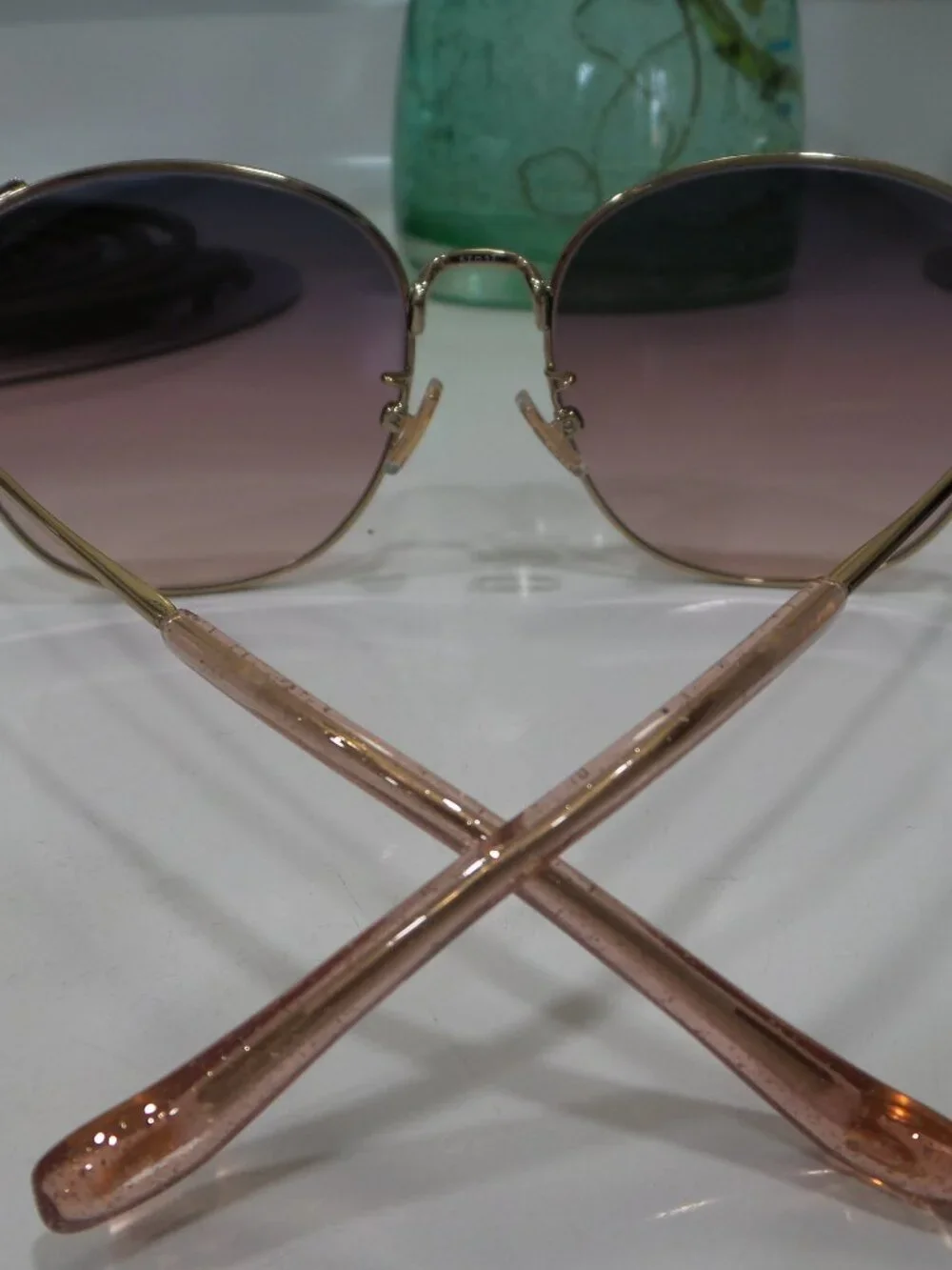 Coach HC7134 Shiny Light Gold Pink Gradient Sunglasses